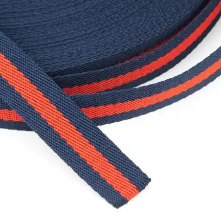 Cinta poliéster trenzada rayas 20 mm marino/rojo/marino - Rollo 50 metros Descuento