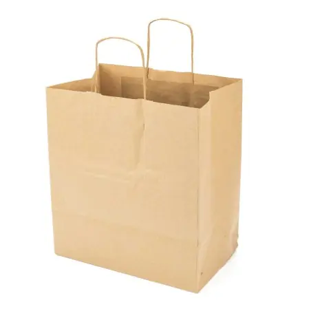 Envío Inmediato Bolsa papel kraft marrón con asa retorcida 30+19x32 cm, 100 g/m² - Caja 125 uds