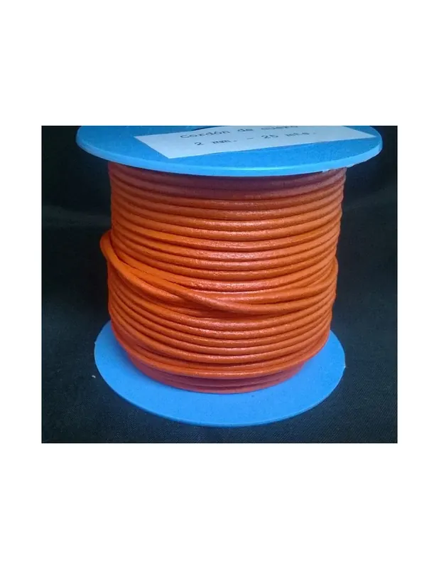 Venta Final ROLLO 25MTS. CORDON CUERO NACIONAL 2mm.NARANJA