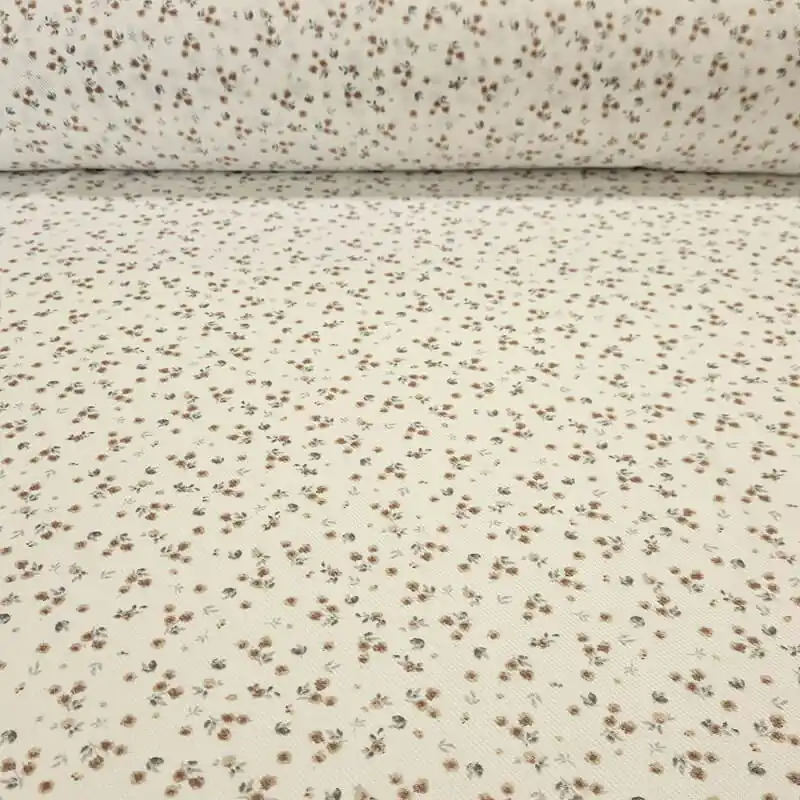 Tela de Sarga Blanco Roto Flores Liberty (ancho 1,50M) Precio De Oferta