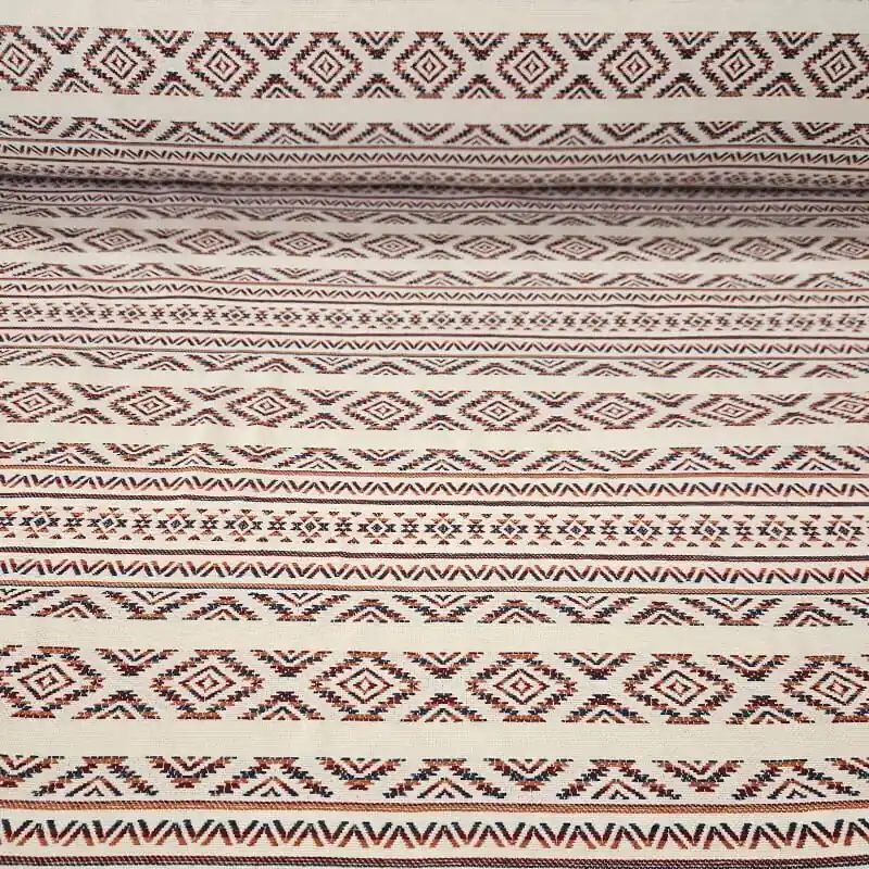 Venta Final Tela de Gobelino Jacquard Étnico Cruda Teja y Burdeos (Ancho 2,80M)