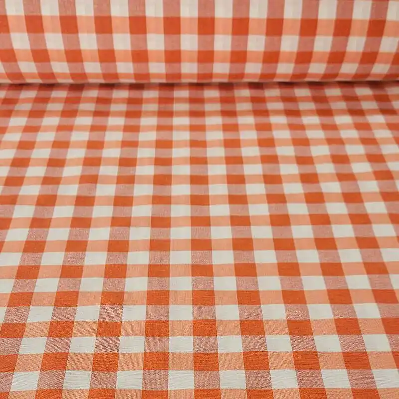 Última Versión Tela de Lona Cruda Tejida Vichy Naranja Medio (ancho 2,80M)