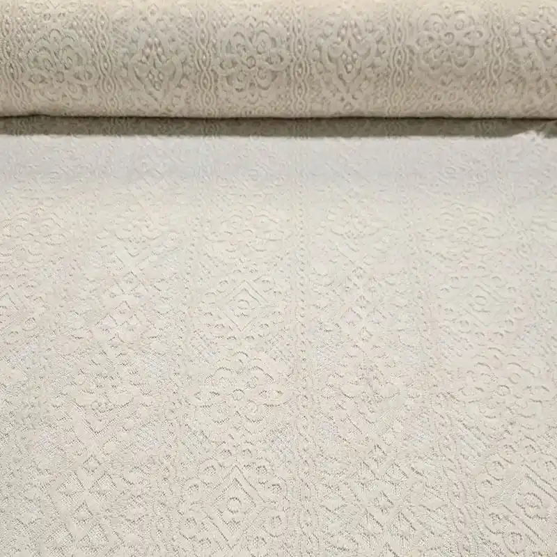 Tela de Tul Patrón Geométrico con Blondas Beige Bordada (ancho 1,40M) Descuento