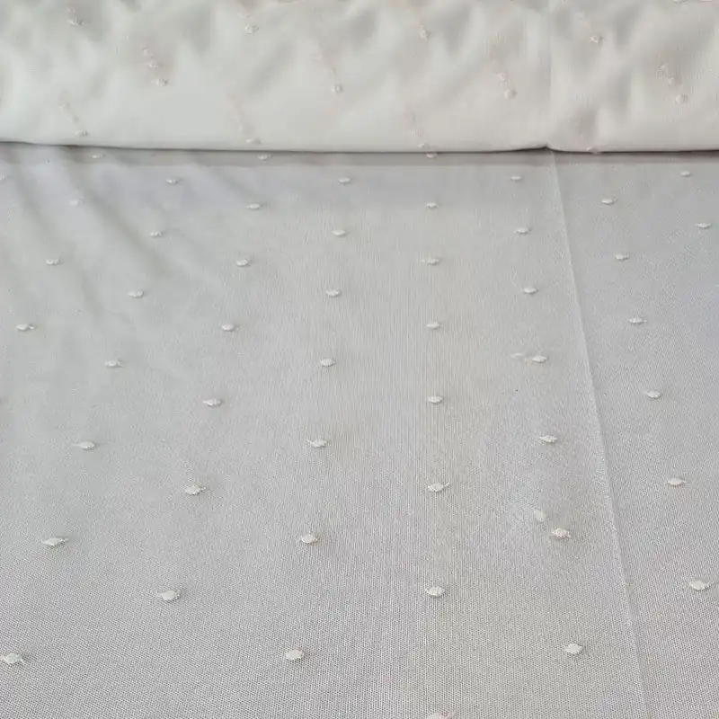 Más Vendido Tela de Tul Blanco Flores Beige Bordadas (ancho 1,33M)