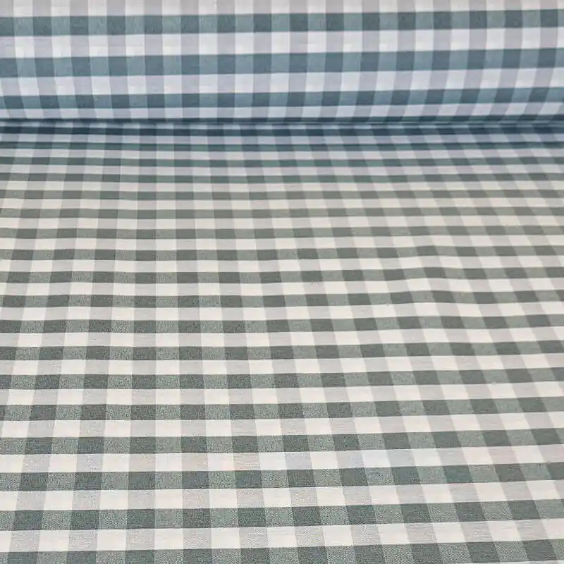 Directo De Fábrica Tela de Lona Cruda Tejida Vichy Verde Jade y Gris Medio (ancho 2,80M)