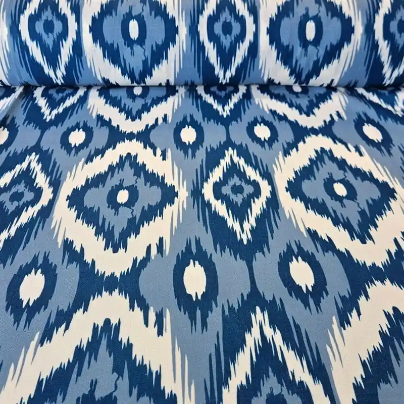 Compra Hoy Tela Cruda Efecto Lino estampado Ikat Azulina (ancho 1,50M)