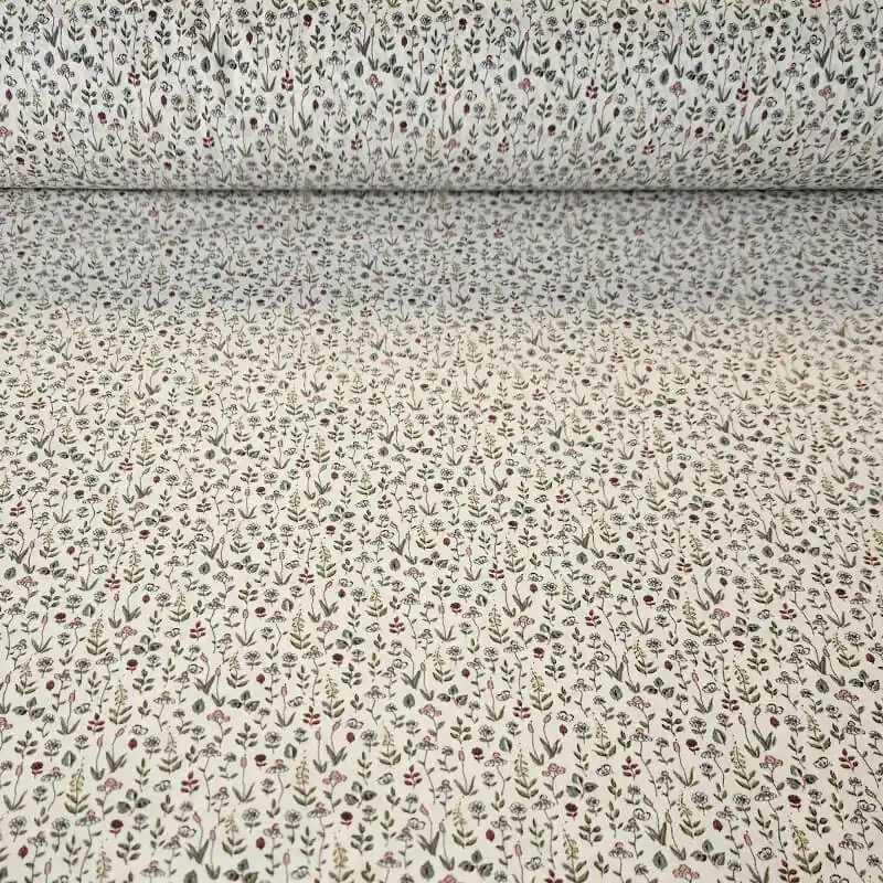 Directo De Fábrica Tela de Popelín Algodón Cruda Flores Azafata y Verde (ancho 1,50M)