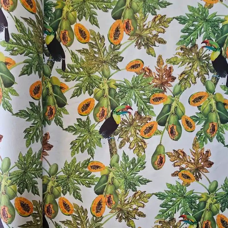 Tela de Loneta Half Panamá Cruda Loros y Papayas Algodón (ancho 2,80M) Popular