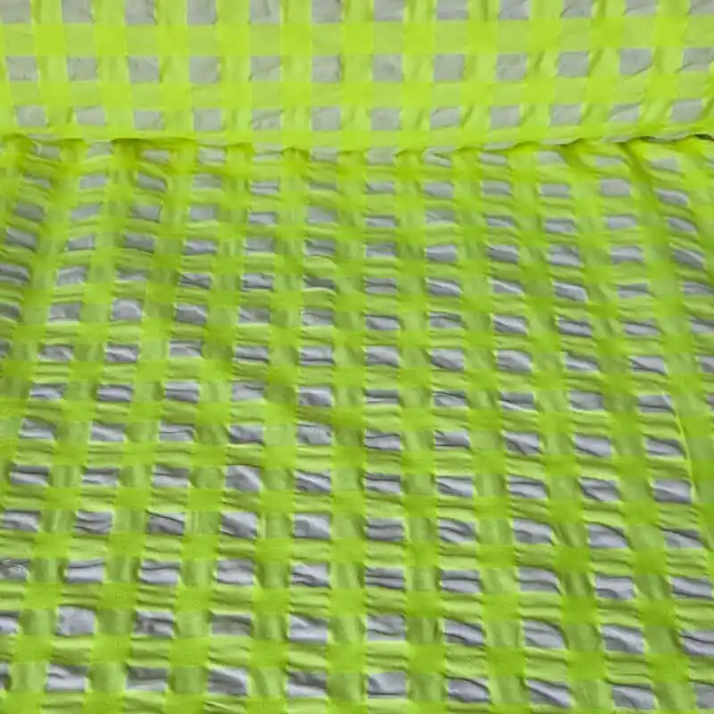 Tela de Cuadros Vichy Grande Seersucker Verde Limón Flúor (ancho 1,45M) Más Vendido