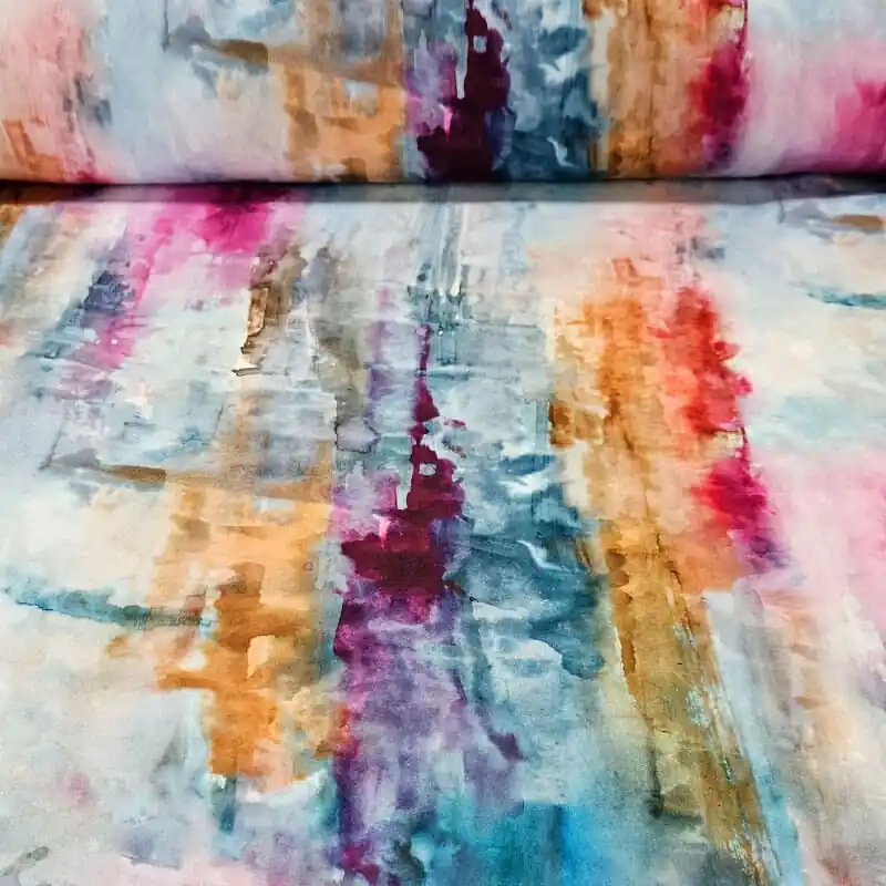 Promoción Exclusiva Tela de Satén Estampada Abstracta Turquesa (ancho 1,45M)