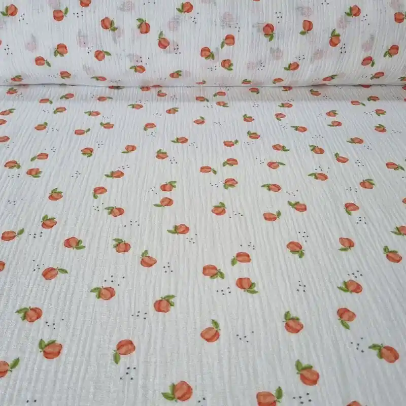 No Te Lo Pierdas Tela de Doble Gasa Bambula Blanca Melocotones (ancho 1,30M)