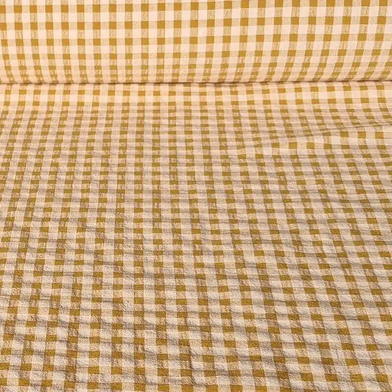 Tela de Cuadros Vichy Medio Seersucker Mostaza/Beige (ancho 1,45M) Económico