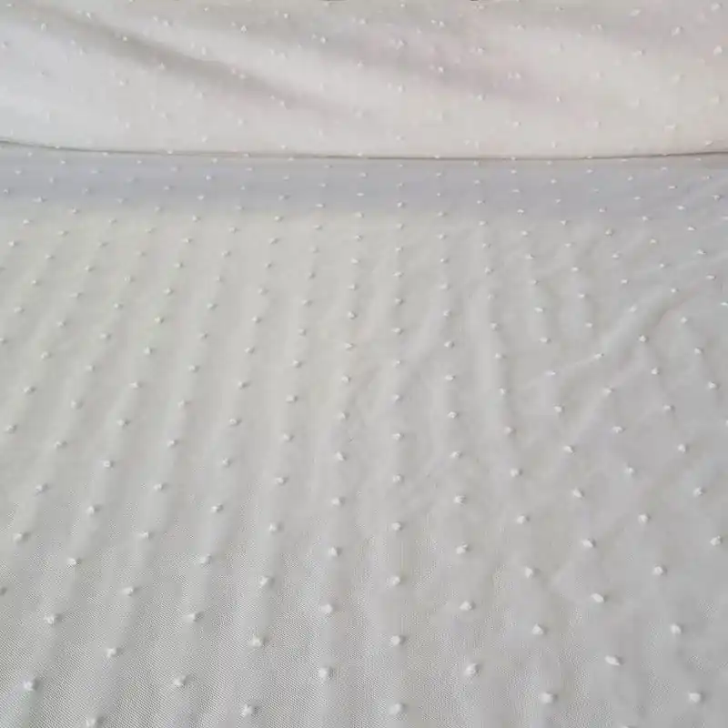 Tela de Tul Marfil Plumetis con Blondas Bordadas (ancho 1,32M) Precio Rebajado