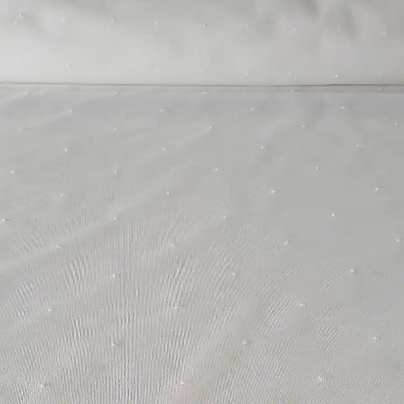 Tela de Tul Marfil Plumetis Bordada con Blondas (ancho 1,35M) Garantía Incluida