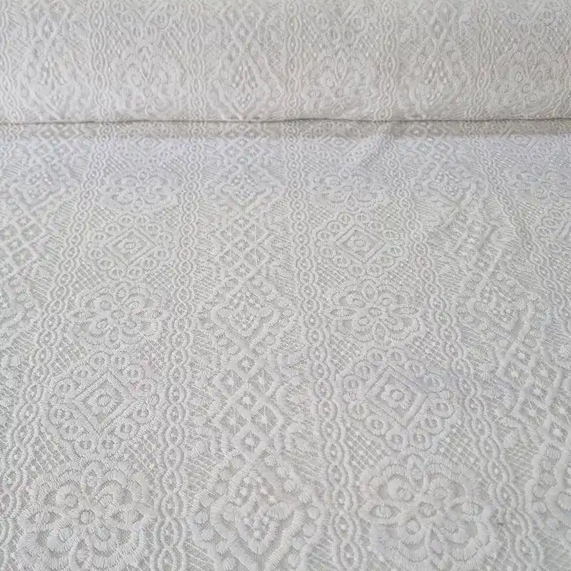 Tela de Tul Blanca Bordada con Blondas (ancho 1,40M) Barato