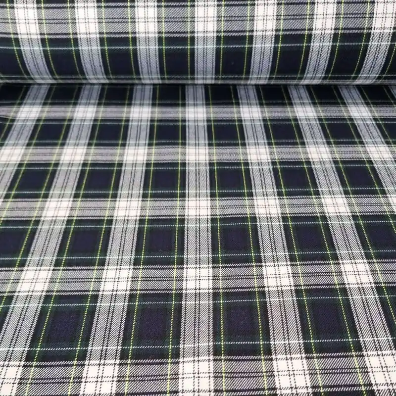 Tela de Sarga Marino Cuadros Escoceses Verde y Blanco (ancho 1,50M) Envío Exprés