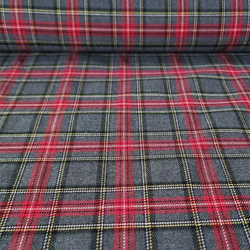 Moderno Tela de Sarga Gris Cuadros Escoceses Rojos (ancho 1,40M)