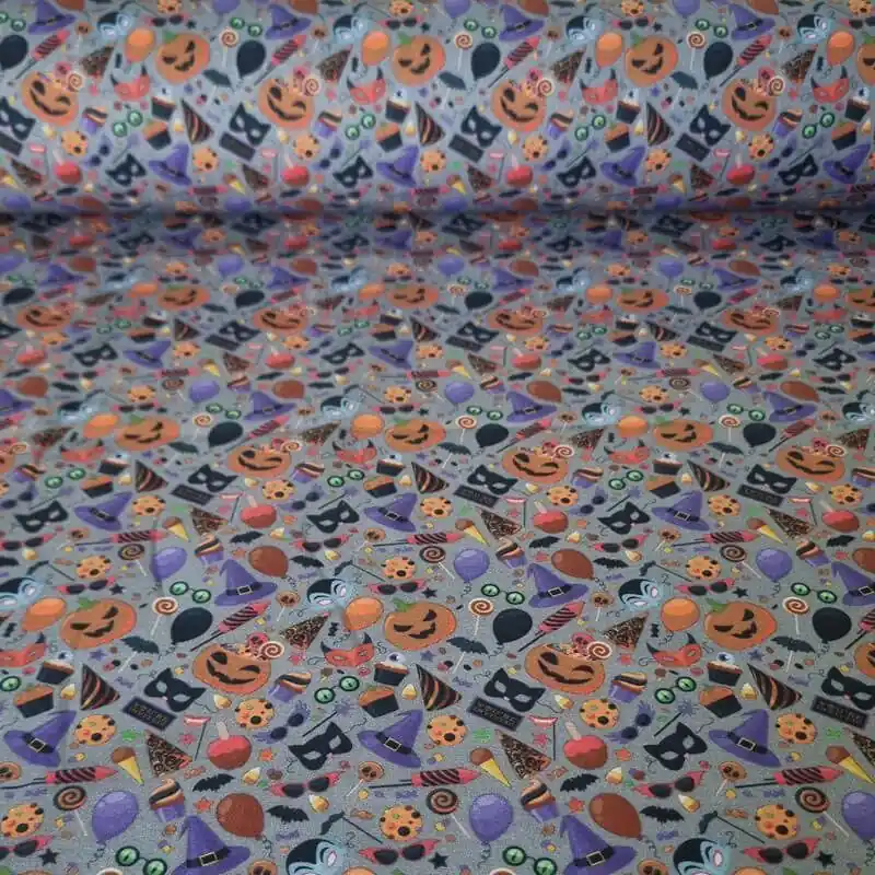 Tela de Popelín Gris 100% Algodón Halloween (ancho 1,40M) Envío Internacional