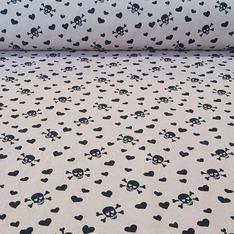 De Moda Tela de Popelín Beige 100% Algodón Calaveras (ancho 1,40M)