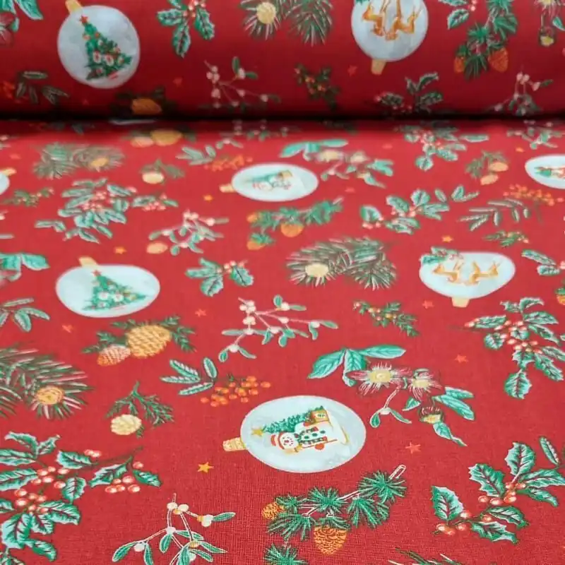 Devolución Gratuita Tela de Batista de Algodón Roja Motivos Navideños (ancho 1,40M)