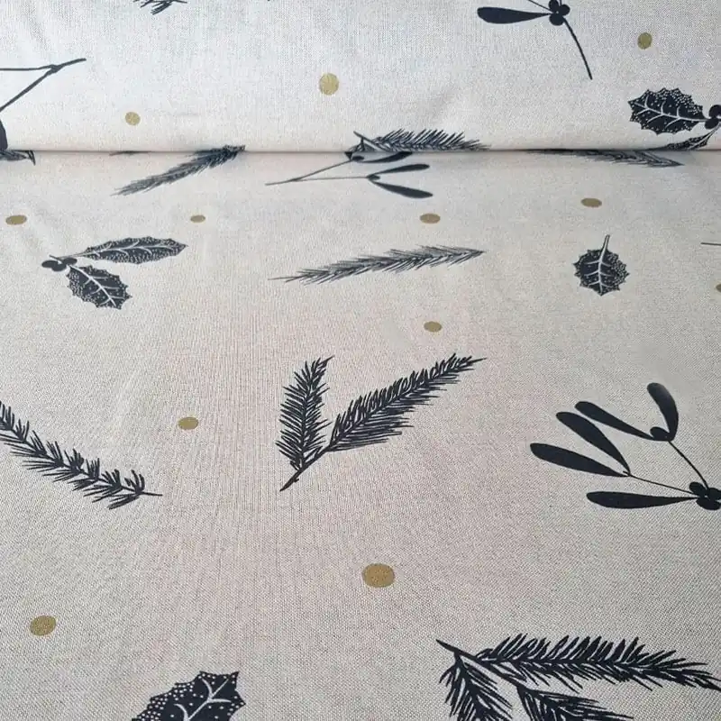 Bestseller Tela de Mantelería Beige Estampado Hojas Navideñas (ancho 1,60M)