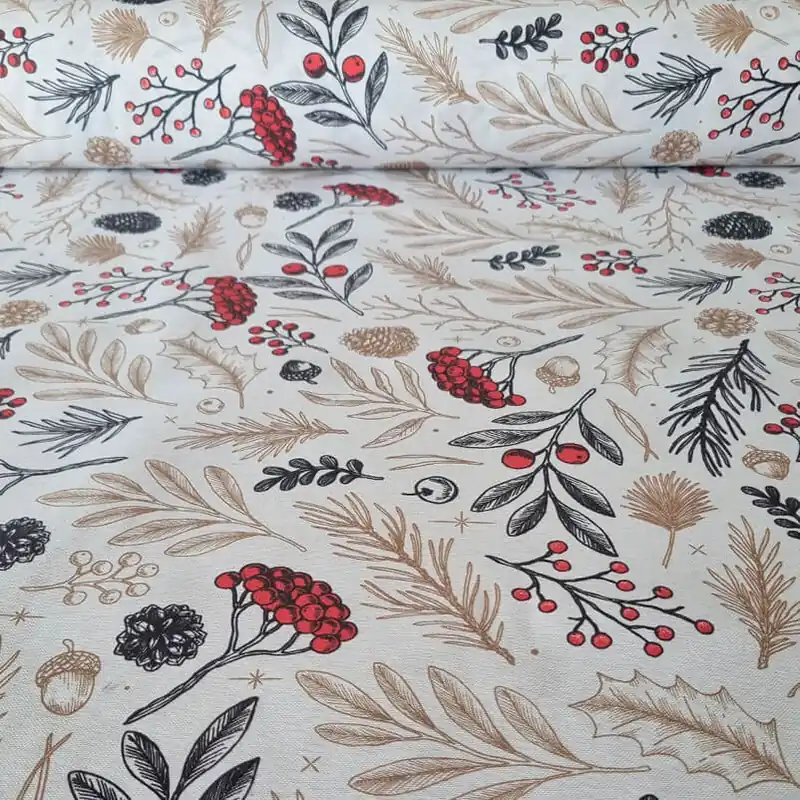 Tela de Mantelería Resinada Antimanchas Blanco Ilustraciones Navideños (ancho 1,40M) Oferta Limitada