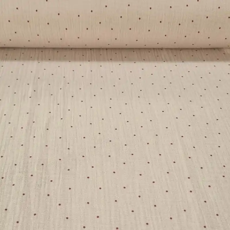 Tela de Doble Gasa Bambula Amarilla Lunares Rojos (ancho 1,40M) Auténtico