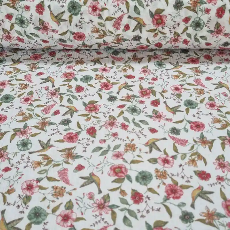 Tela de Doble Gasa Bambula Colibrís (ancho 1,40M) Exclusivo