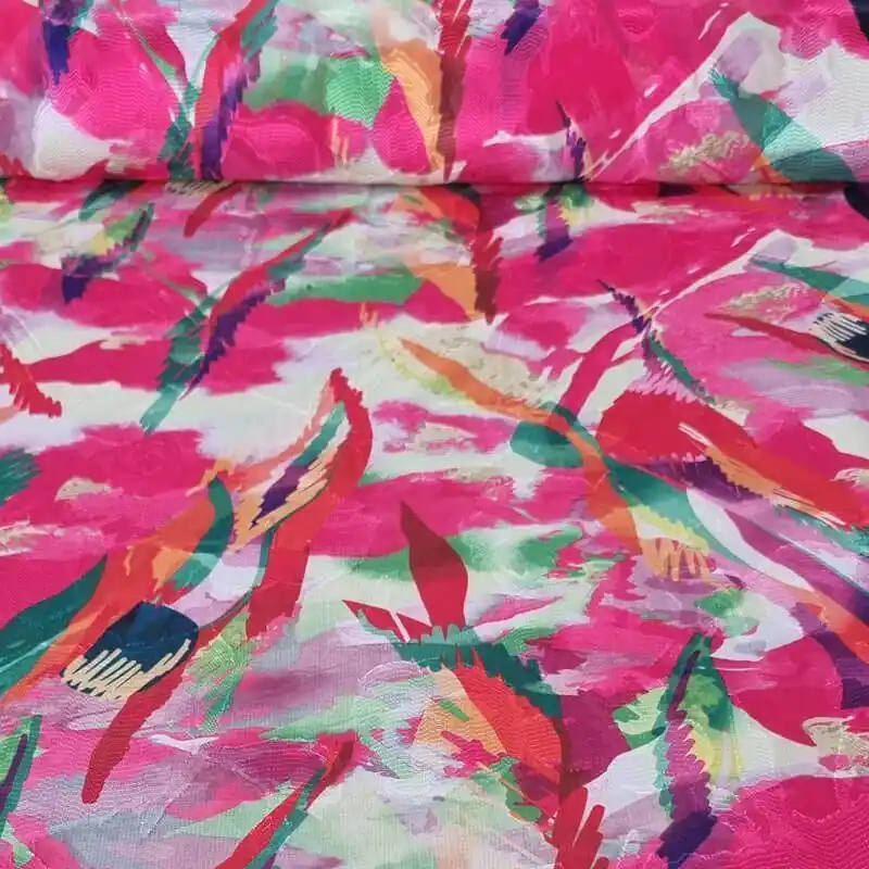 Compra Ahora Tela de Gasa Jacquard fucsia Abstracta (ancho 1,45M)