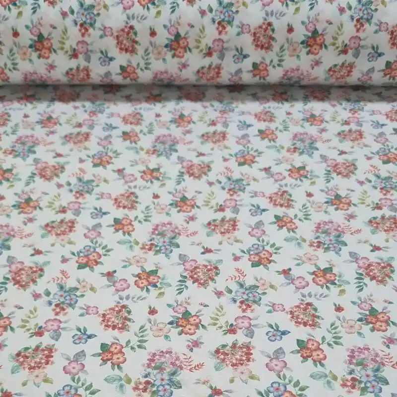 Lujoso Tela de Popelín Blanca 100% Algodón Flores Colores (ancho 1,50M)