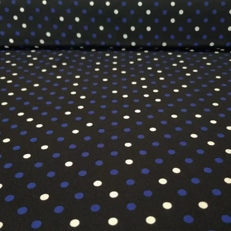 Promoción Exclusiva Tela Koshibo Negra con Lunares Blancos y Azulina 7mm (ancho 1,50M)