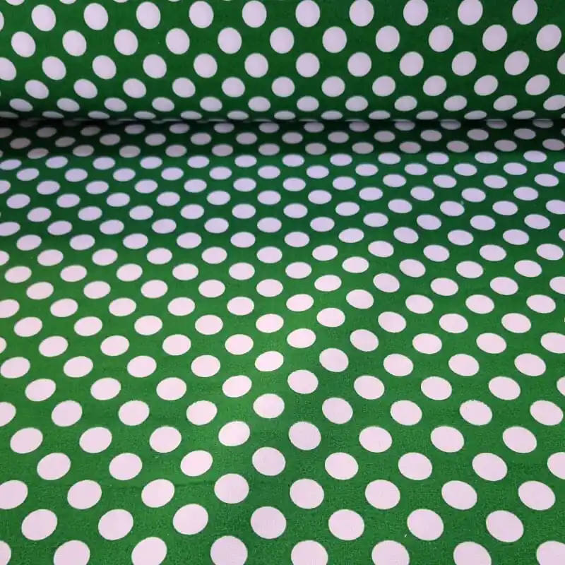 Oferta Limitada Tela de Popelín Verde Andalucía Lunar Blanco 1,5cm (ancho 1,60M)