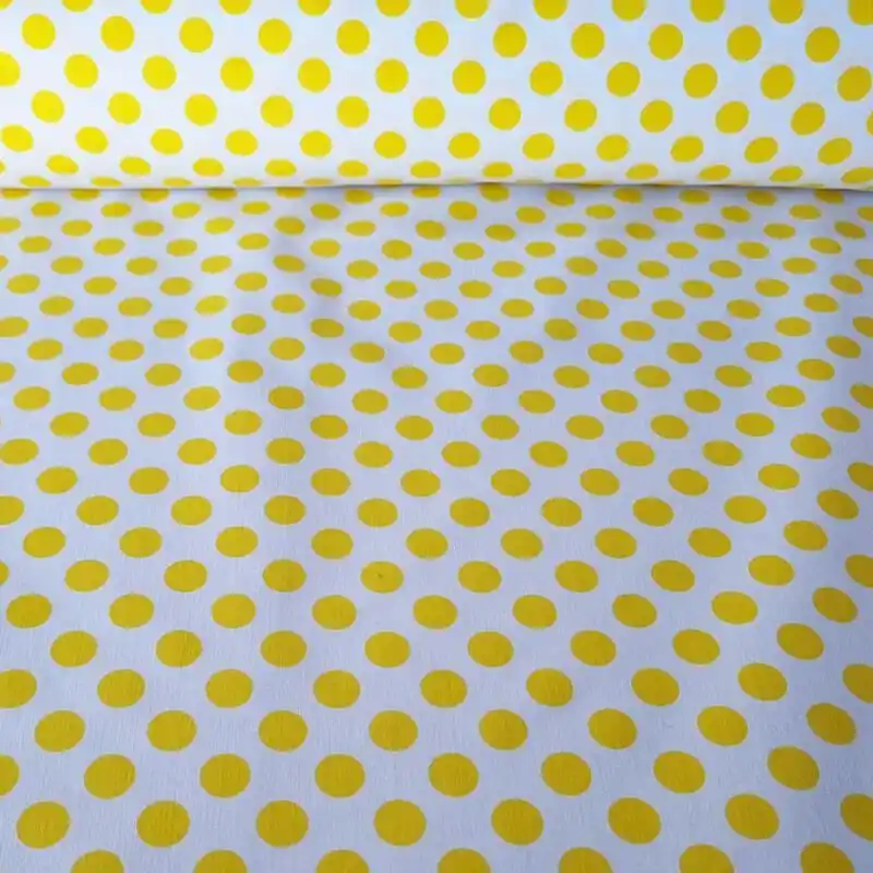 Tela de Popelín Blanca Lunar Amarillo 1,5cm (ancho 1,60M) Artesanal