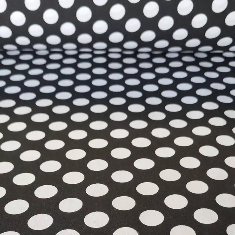 Alta Calidad Tela de Popelín Negra Lunar Blanco 1,5cm (ancho 1,60M)