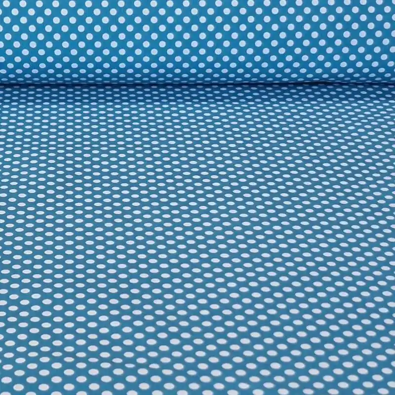 Última Versión Tela de Popelín Turquesa Lunar Blanco 7mm (ancho 1,60M)