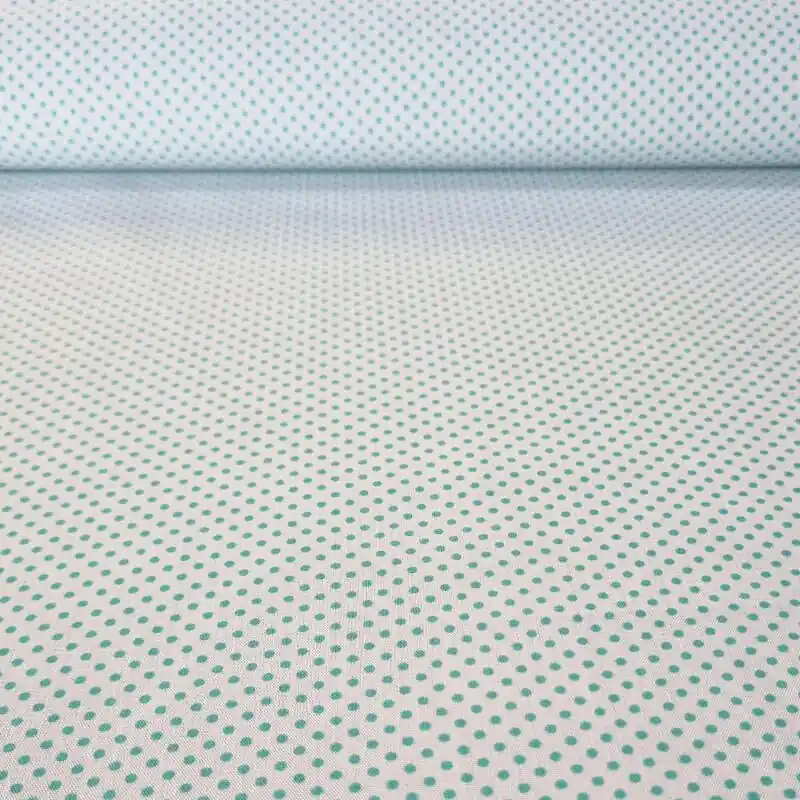 Tela de Popelín Blanca Lunar Verde Agua 3mm (ancho 1,60M) Stock Limitado