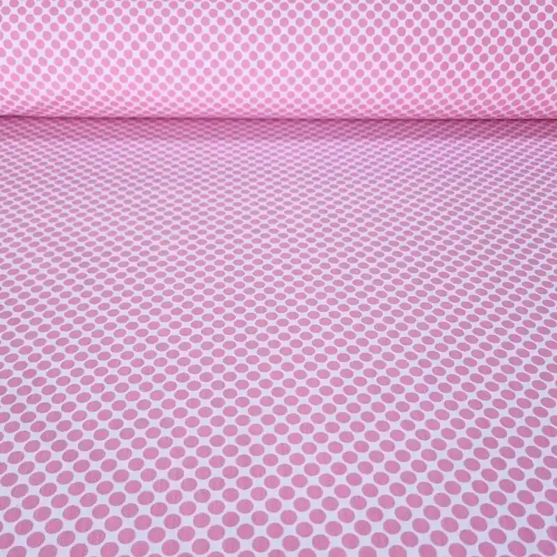 Tela de Popelín Blanca Lunar Rosa Bebé 7mm (ancho 1,60M) Lujoso