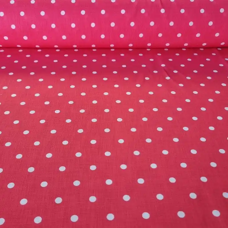 Tela de Lunares 1cm Efecto Lino Coral (ancho 1,50M) Precio Reducido