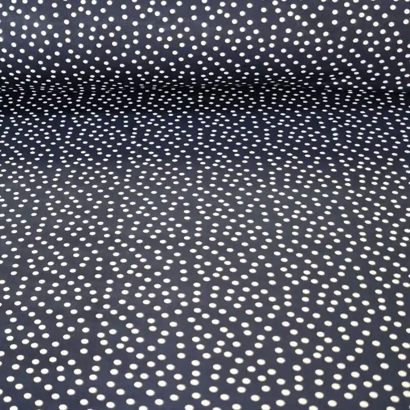 Tela de Punto Azul Marino Lunar Pequeño Blanco 5mm (ancho 1,45M) Liquidación