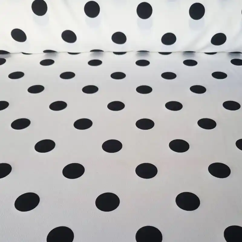 Tela Bielástica Blanco Roto con Lunares Negros de 3cm (ancho 1,50M) De Moda