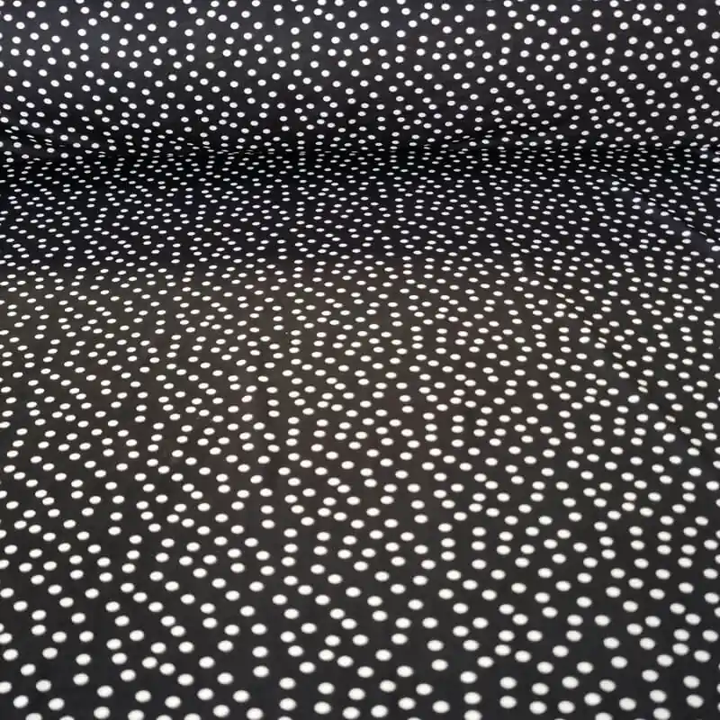 Máxima Calidad Tela de Punto Negra Lunar Pequeño Blanco 5mm (ancho 1,45M)