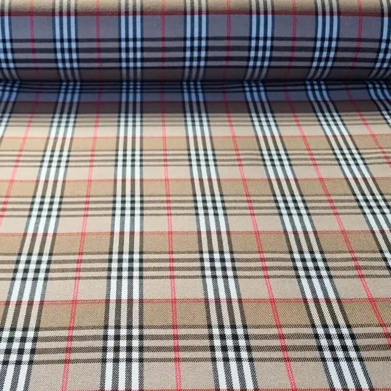 Garantía Incluida Tela de Sarga Cuadro Escocés Beige Tostado (ancho 1,50M)