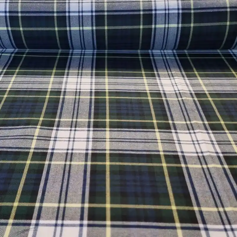 Profesional Tela de Sarga Cuadro Escocés Blanco y Azul para Uniforme (ancho 1,50M)