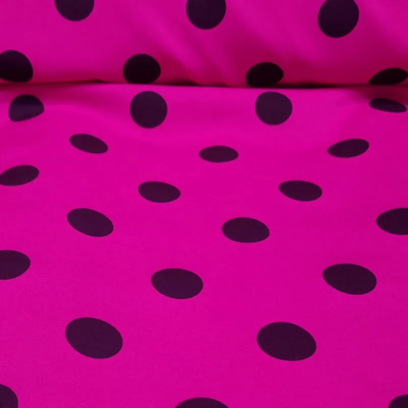 Directo De Fábrica Tela Bielástica Buganvilla con Lunares Negros de 3cm (ancho 1,50M)