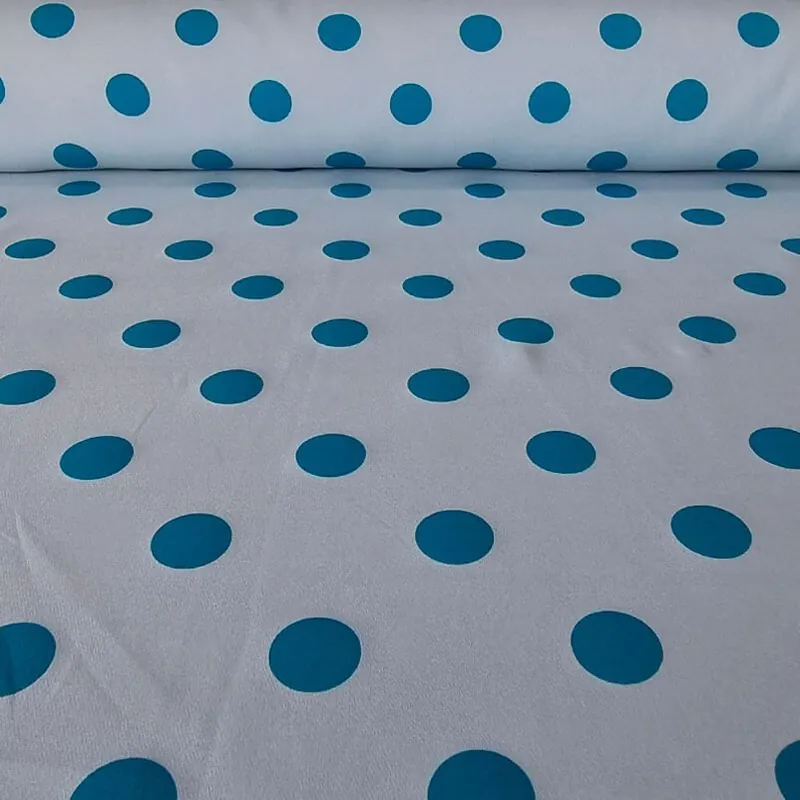 Tela Bielástica Celeste con Lunares Azulón de 3cm (ancho 1,50M) Solo Por Tiempo Limitado