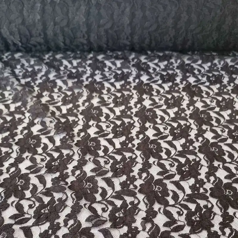 Tela de Tul Negra con Encajes de Flores (ancho 1,30M) Marca Reconocida