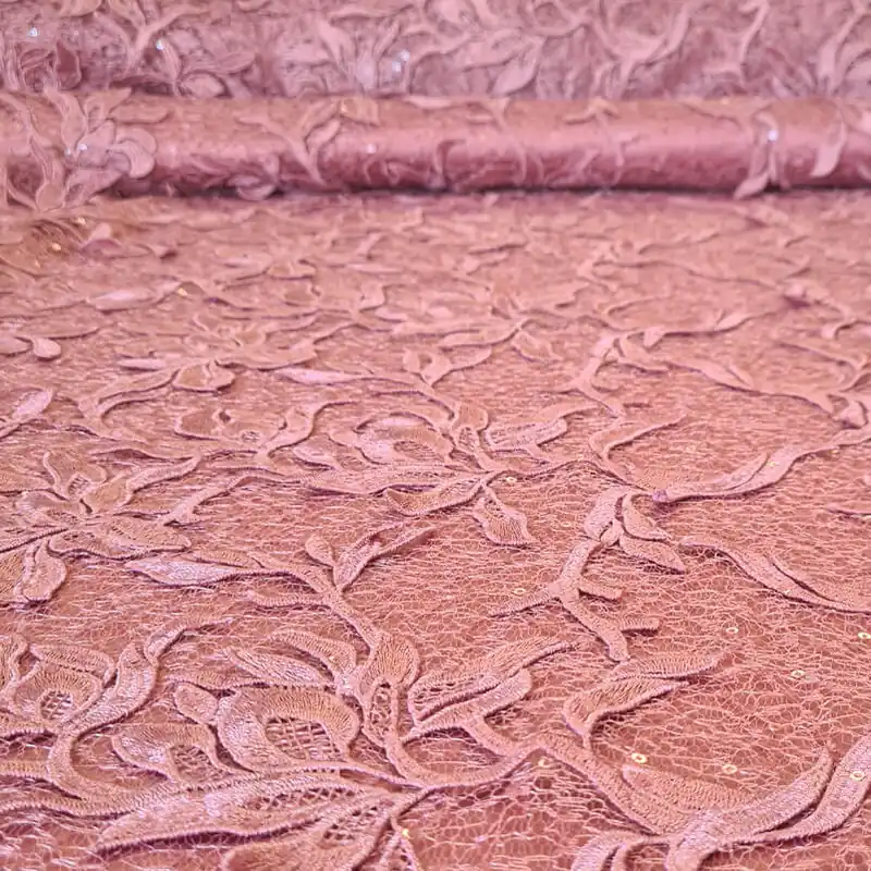 Combinado Tela de Tul Bordado Floral y Micro Lentejuelas y Satén Maquillaje (ancho 1,25M) Precio Bajo