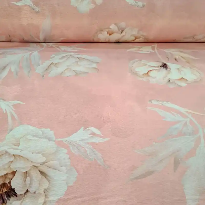 Tela de Loneta fondo Rosa con Estampado de Flores (ancho 2,80M) Promoción Exclusiva