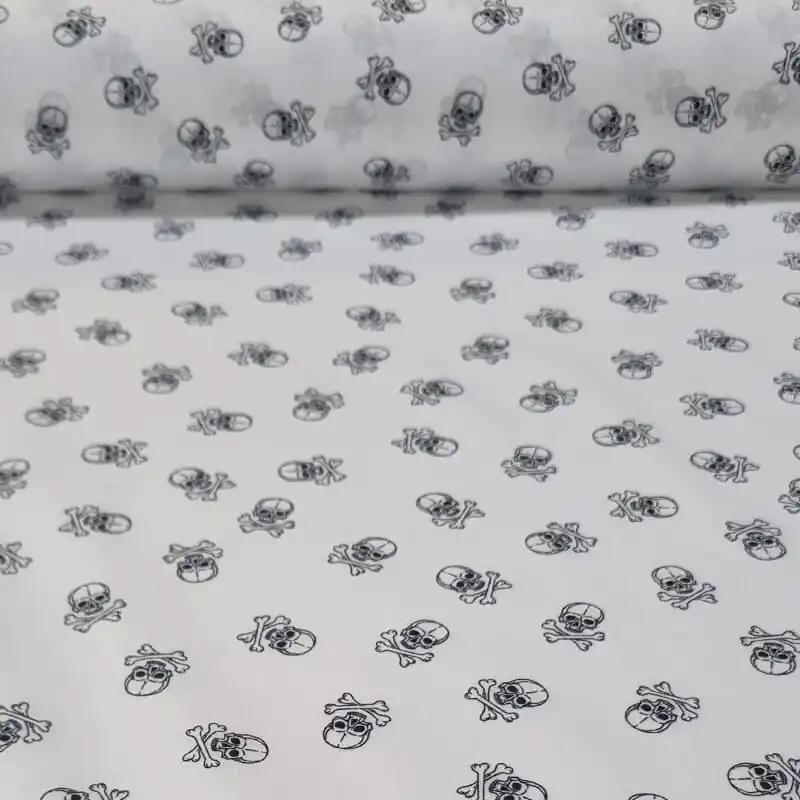 Tela de Popelín Blanca 100% Algodón Calaveras (ancho 1,40M) Precio Económico