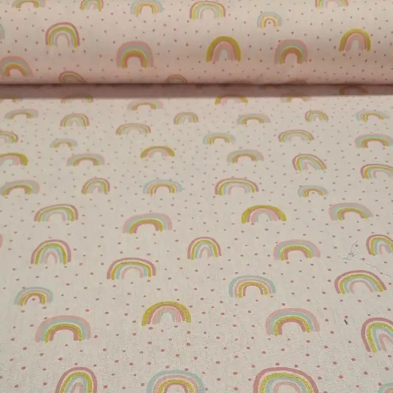 Novedad Tela de Popelín 100% Algodón Arcoíris Rosa (ancho 1,40M)